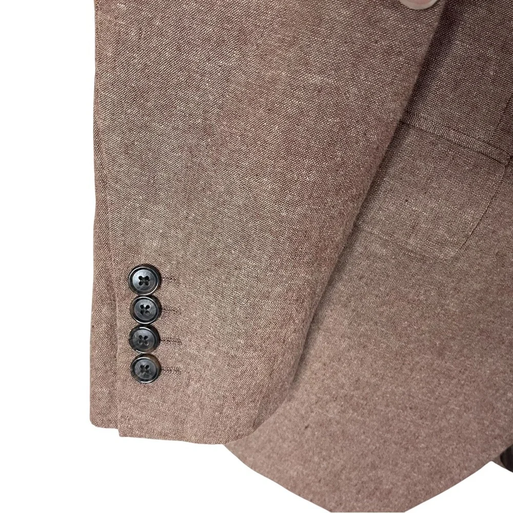 Stafford Summer Sport Coat Men’s 40R Brown Linen Cotton Blend Blazer Two Button